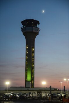Control tower at twilight