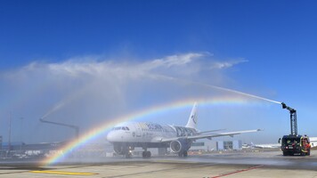 Rainbow water arch for FlyBosnia