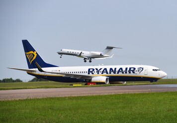 Ryanair aircraft taxis to runway