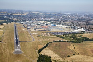 Aerial view of the runway at London Luton Airport